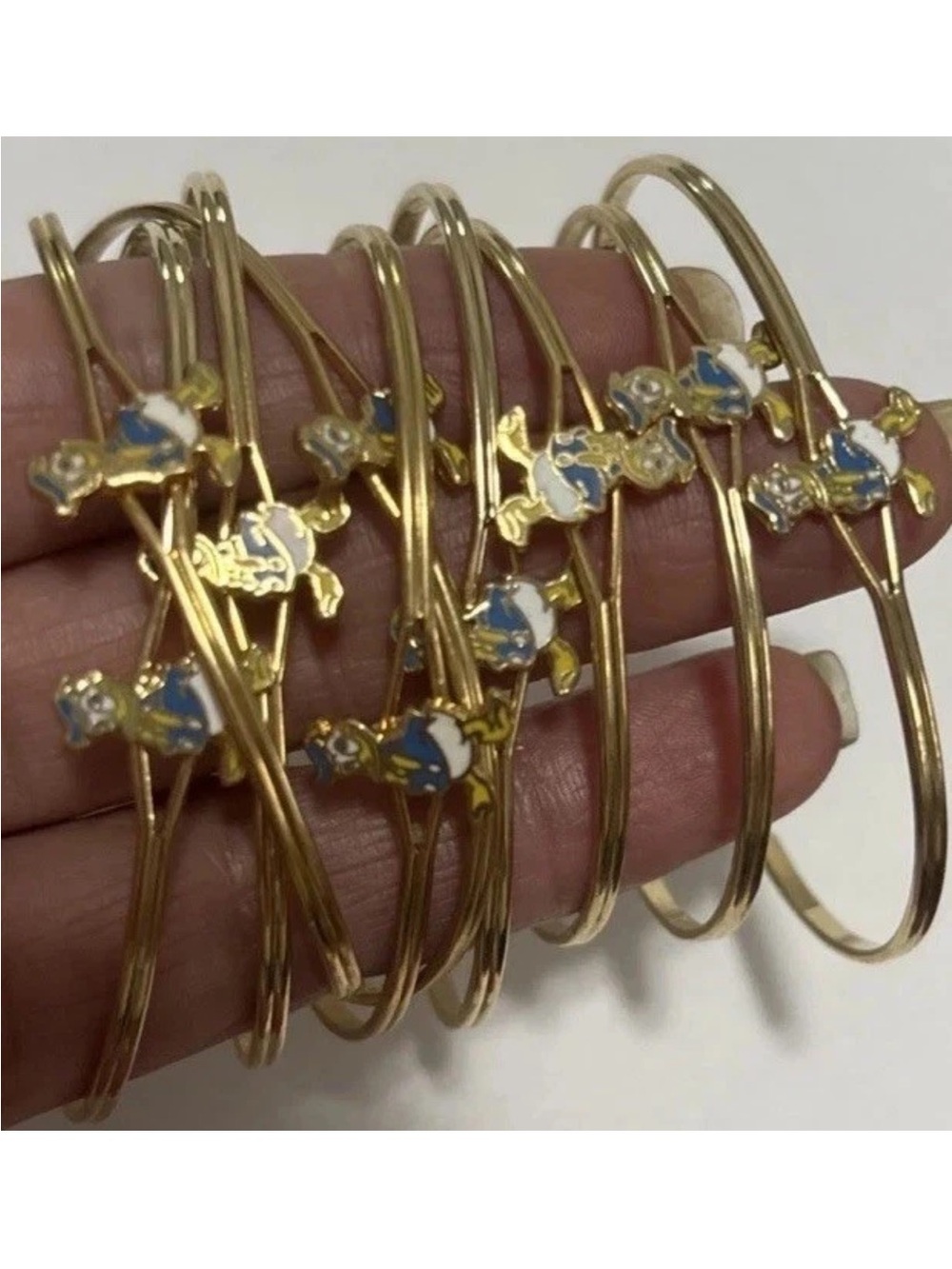 Walt Disney Prod.Gold-Tone blue/White Enamel Donal Duck children bangle lot of 9